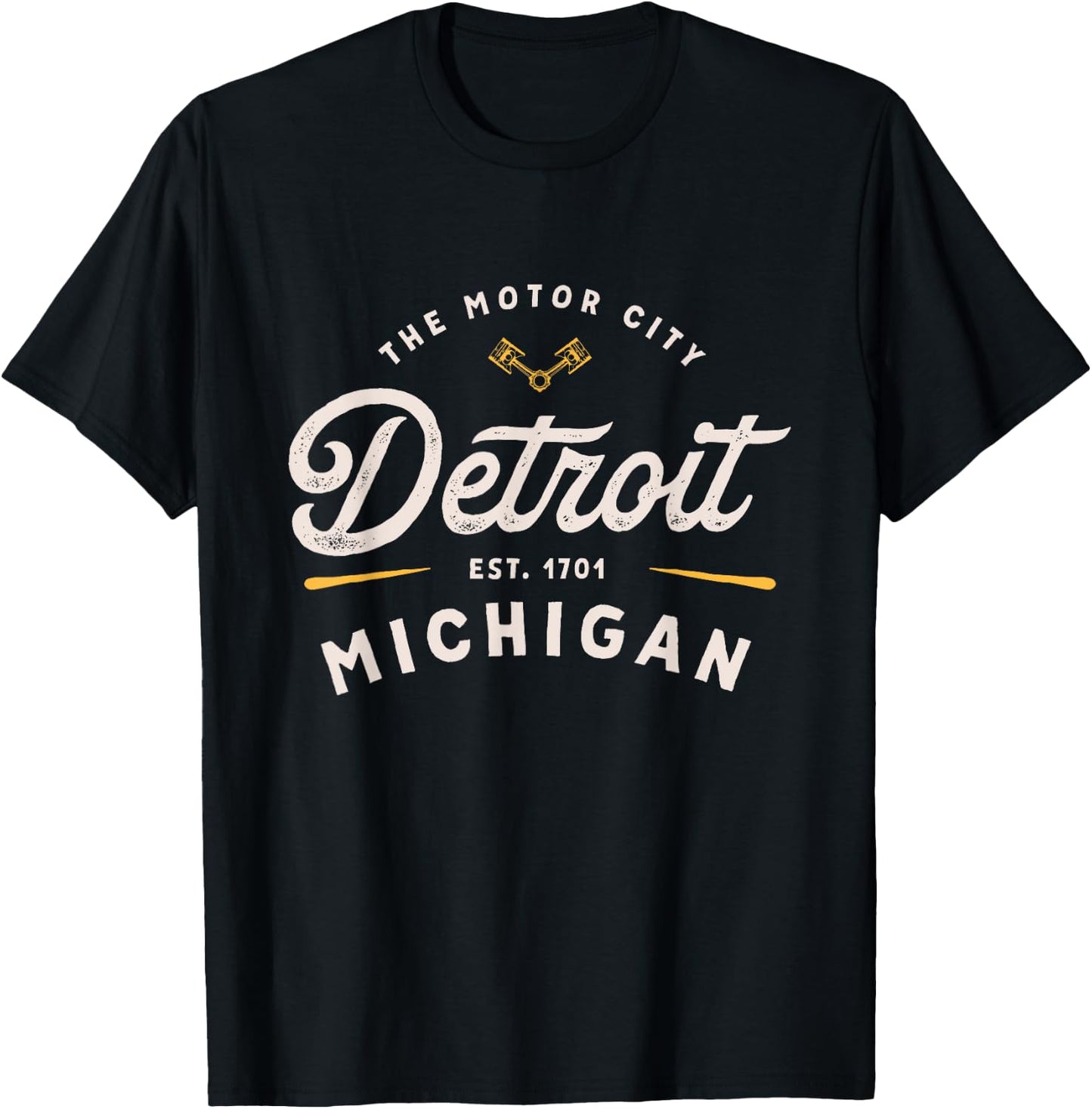 Rustic Motor City Classic Detroit Michigan 1701 USA Gift T-Shirt - T-Shirt | Black