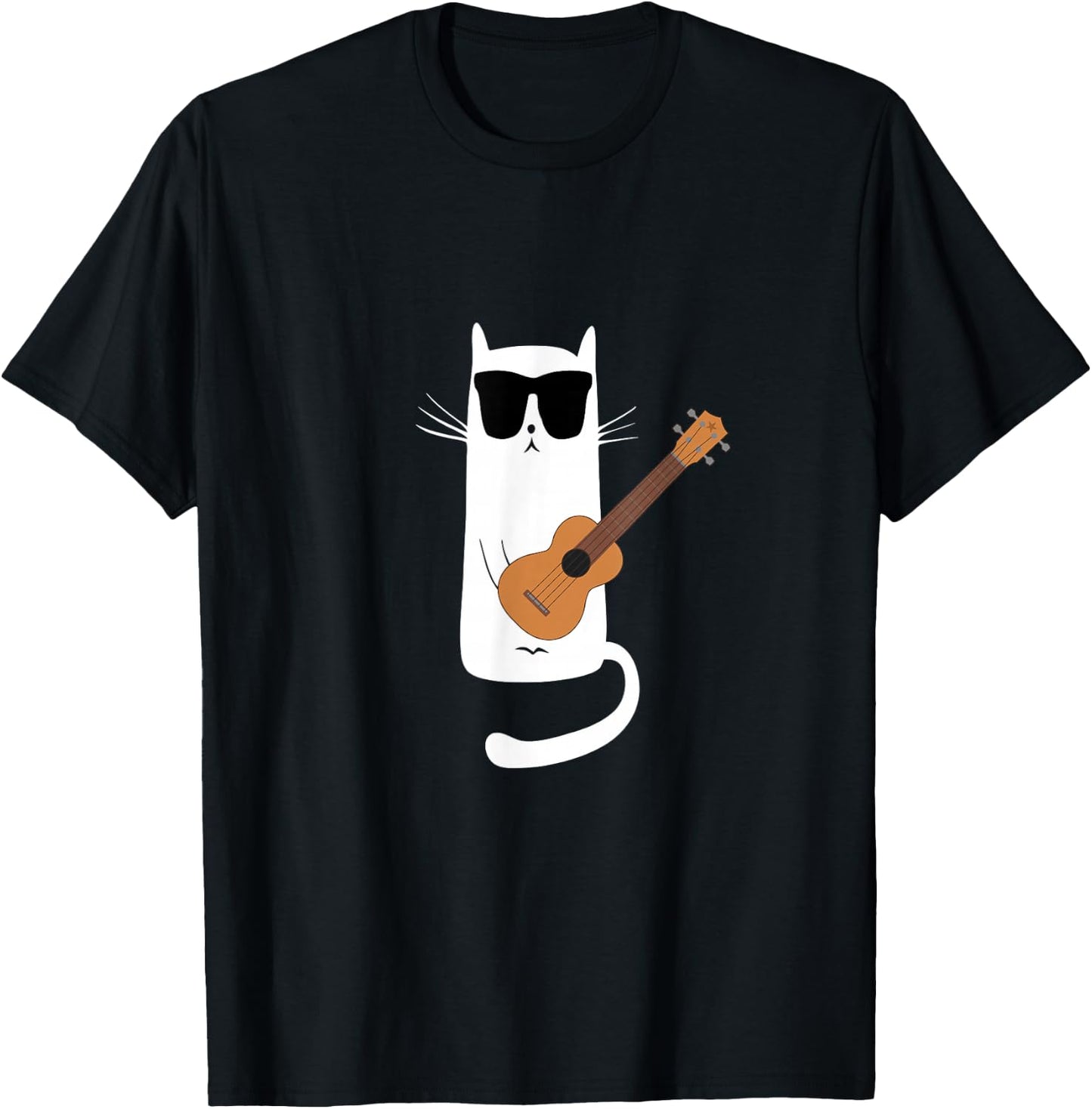 Funny Cat Wearing Sunglasses Playing Ukulele T-Shirt - T-Shirt | Black