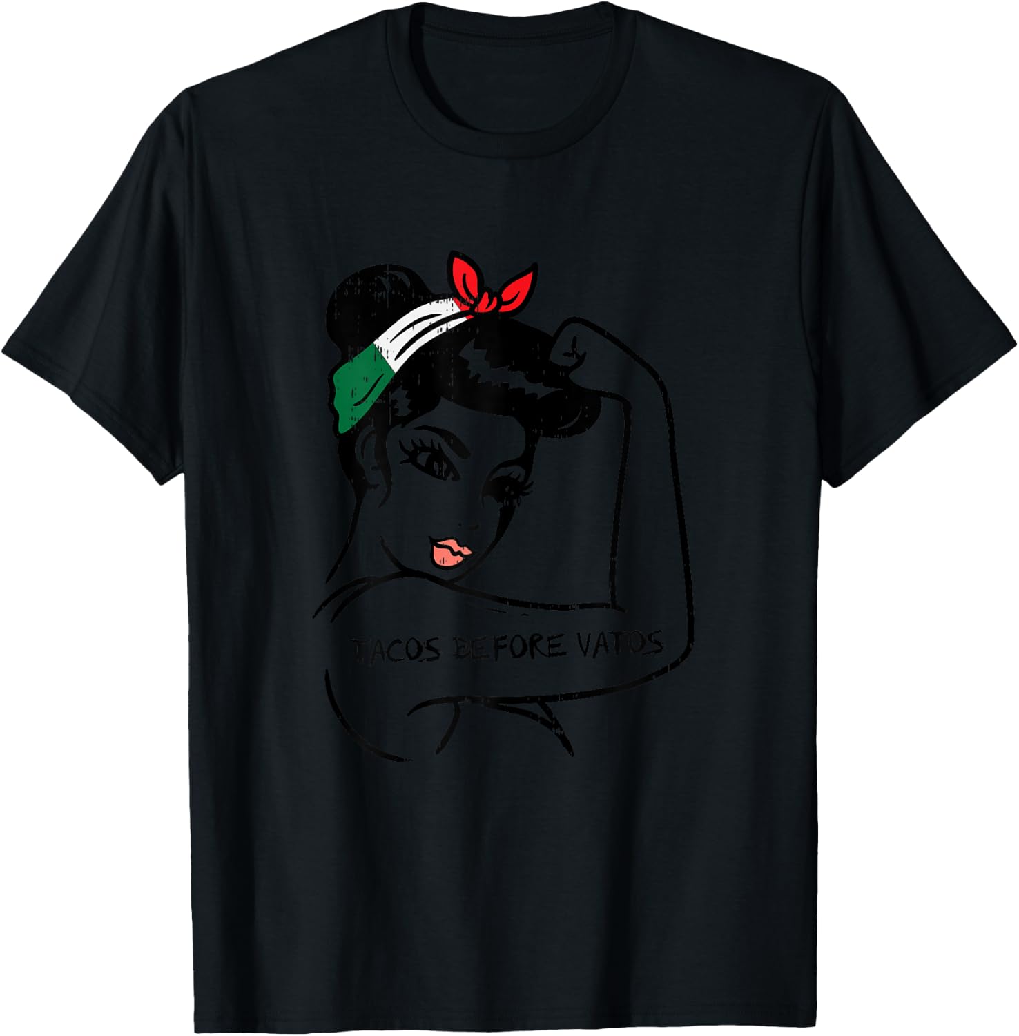 Mexican Rosie Strong Woman Tacos Before Vatos Cinco De Mayo T-Shirt - T-Shirt | Black