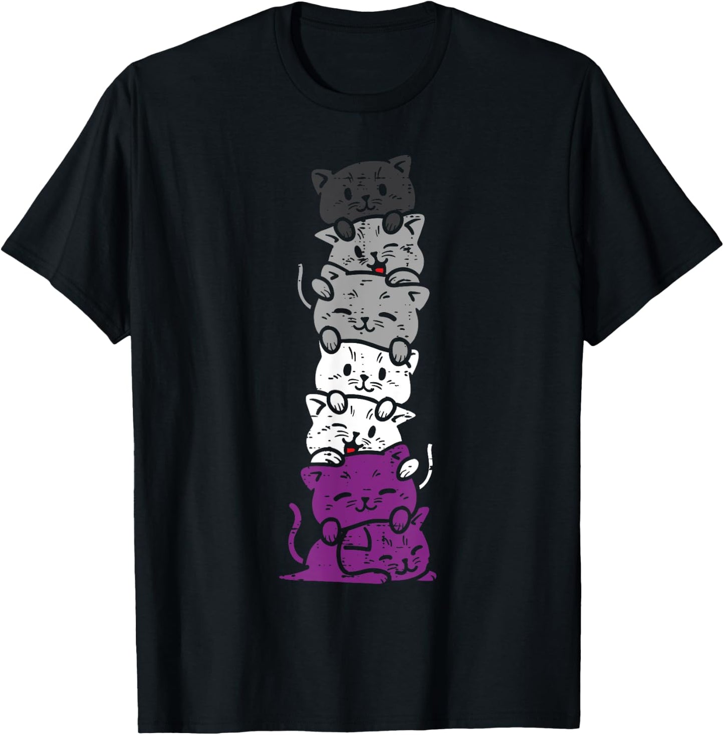 Cat Stack Asexual Pride Cute Ace Flag Animal Pet Lover Gift T-Shirt - T-Shirt | Black