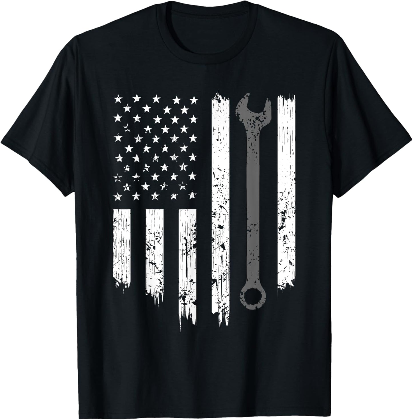 Funny Vintage Mechanic Distressed American Flag Gift T-Shirt - T-Shirt | Black