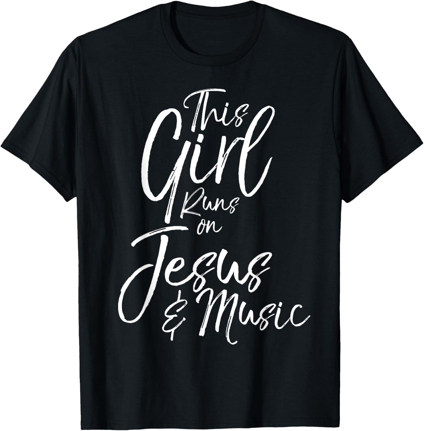 Christian Gift This Girl Runs on Jesus & Music T-Shirt - T-Shirt | Black