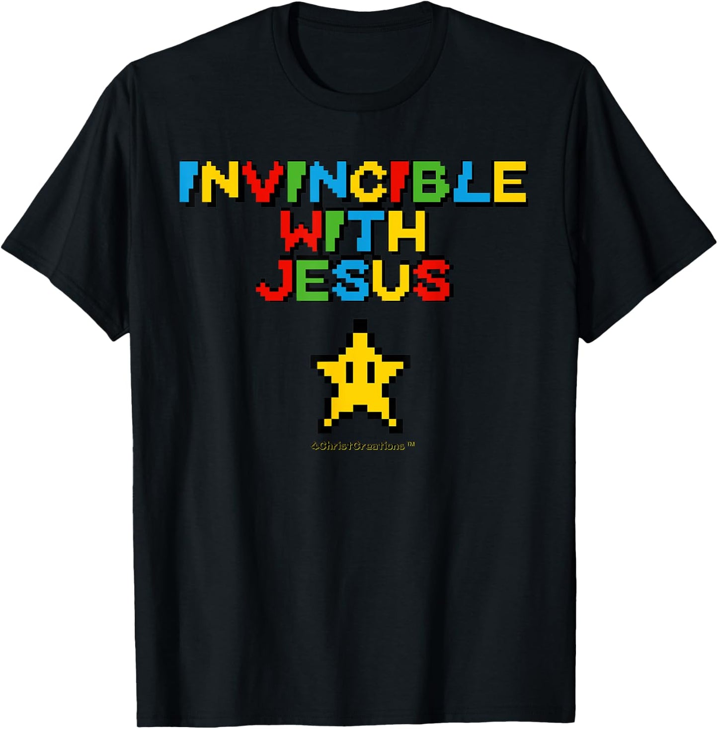 Invincible With Jesus Christian Gamer Inspiration & Faith T-Shirt - T-Shirt | Black