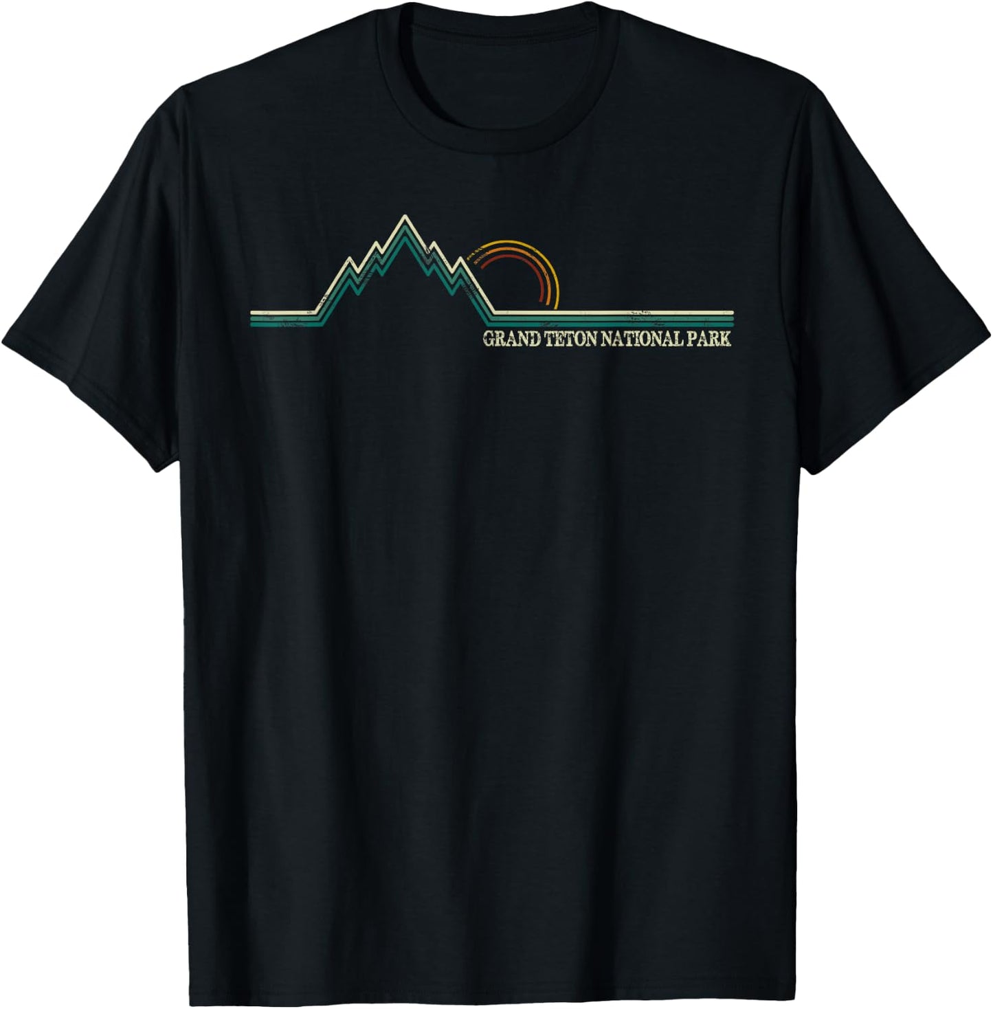 Summer Retro Grand Teton National Park Wyoming T-Shirt - T-Shirt | Black