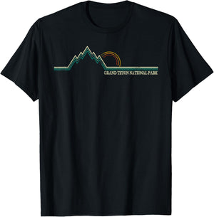 Summer Retro Grand Teton National Park Wyoming T-Shirt - T-Shirt | Black