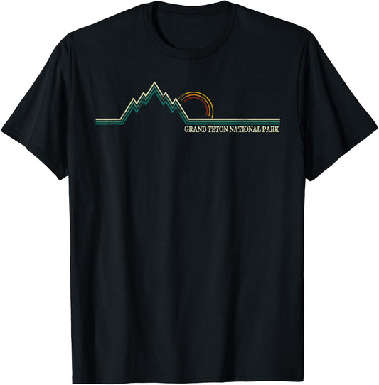 Summer Retro Grand Teton National Park Wyoming T-Shirt - T-Shirt | Black