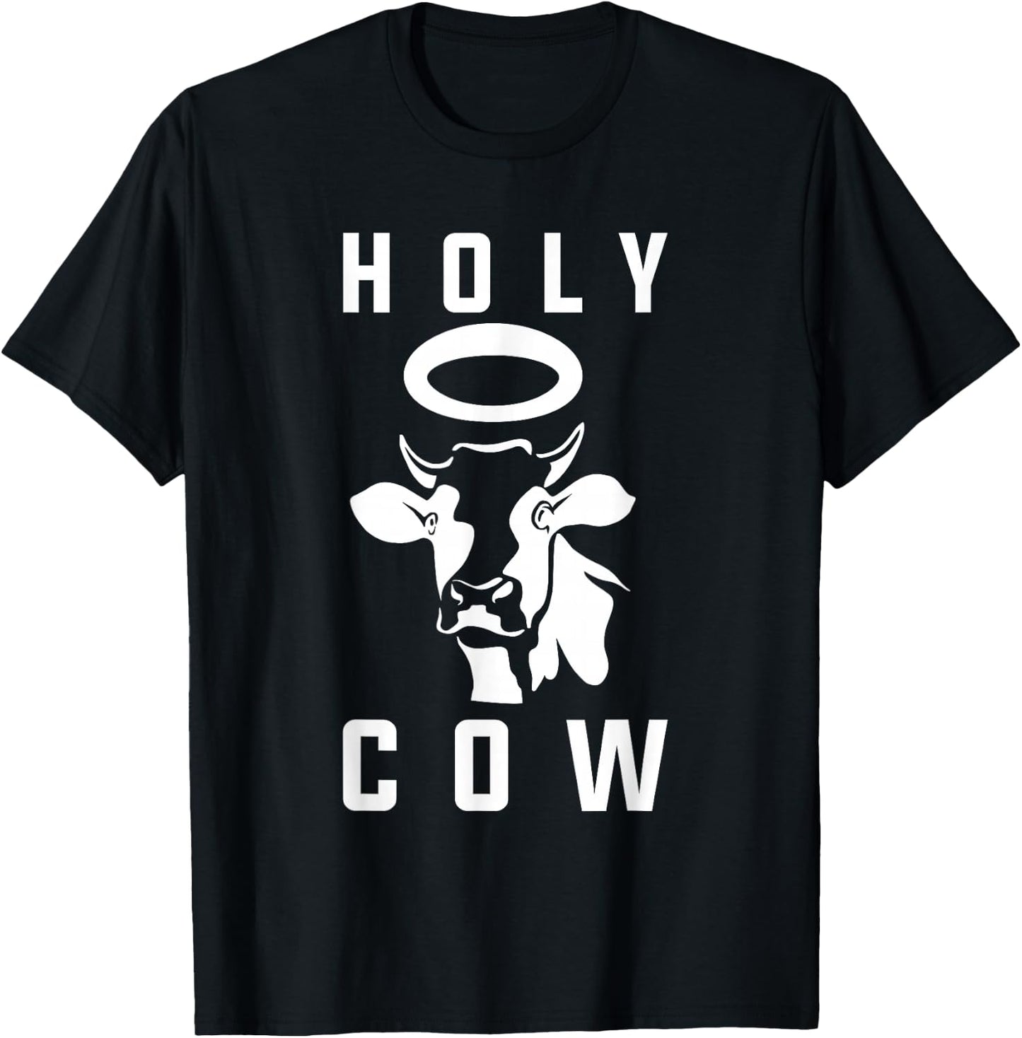 Funny Cow Design Holy Cow Play on Words Farming Pun Nerd T-Shirt - T-Shirt | Black