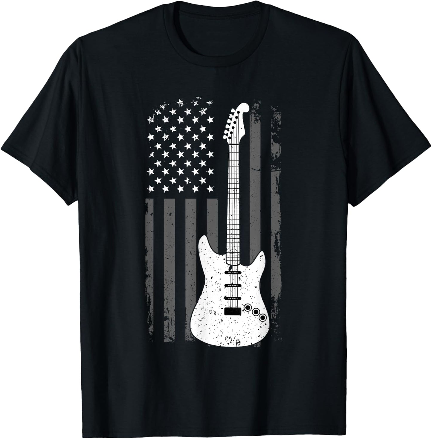 Guitar American US Flag Music Player Electric Guitarist Gift T-Shirt - T-Shirt | Black