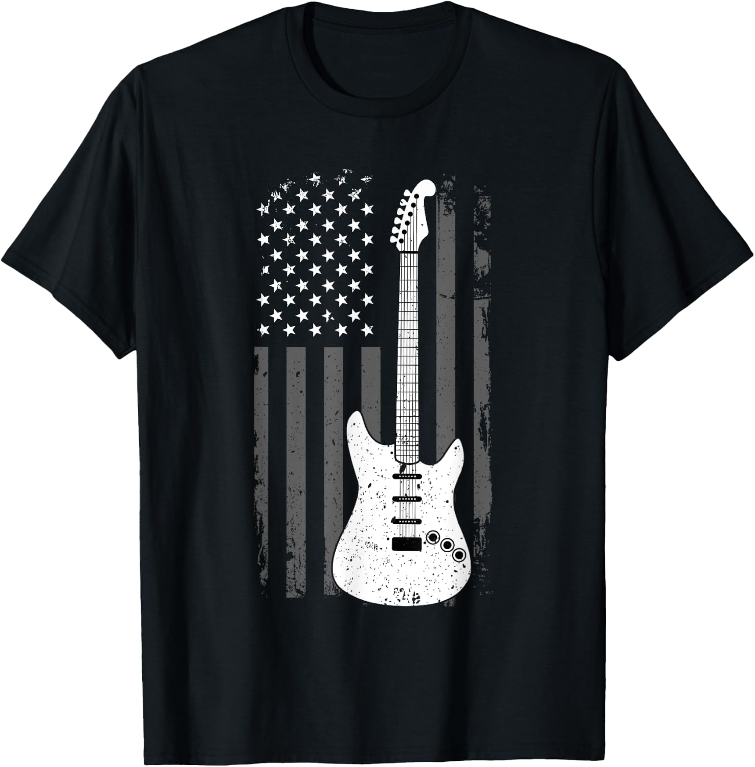 Guitar American US Flag Music Player Electric Guitarist Gift T-Shirt - T-Shirt | Black