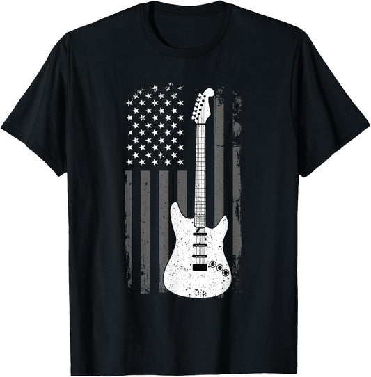 Guitar American US Flag Music Player Electric Guitarist Gift T-Shirt - T-Shirt | Black