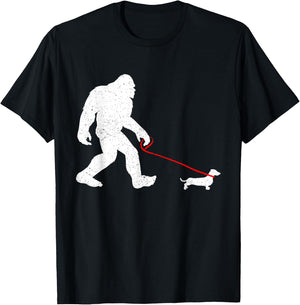 Bigfoot Walking Dachshund Weiner Dog Sasquatch Gifts Men Women Girls Kids T-Shirt - T-Shirt | Black