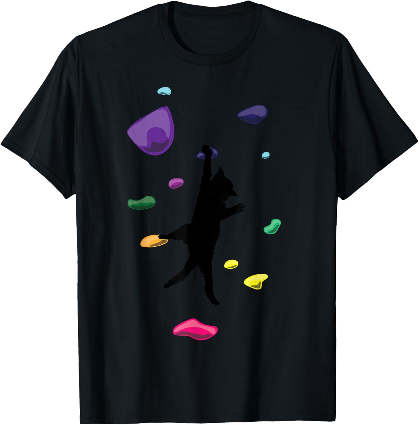 Cat Rock Climbing Art Women Kid Carabiner Bouldering T-Shirt - T-Shirt | Black