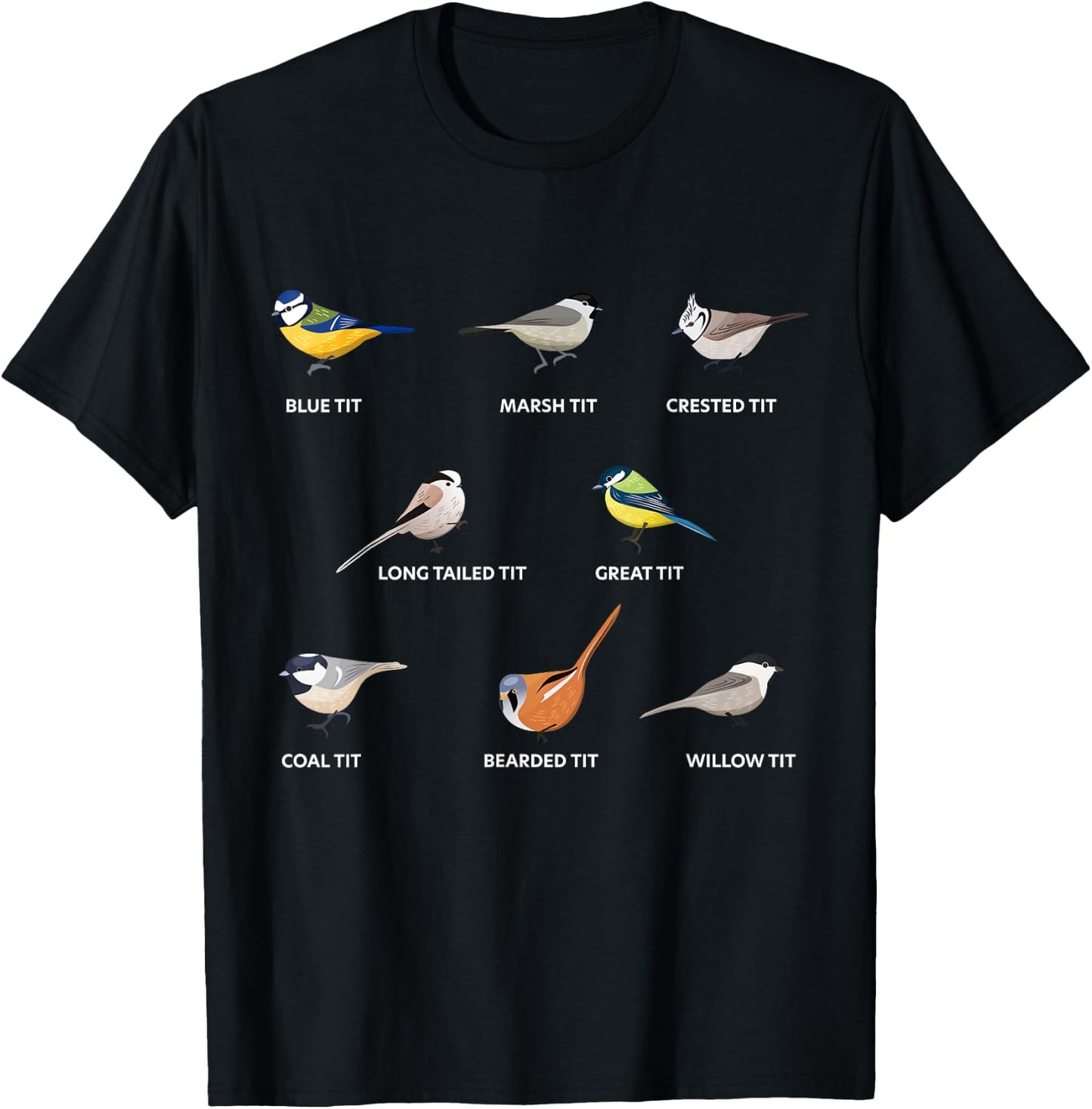 Collection of tit birds Blue tit, great tit & more (Gift) T-Shirt - T-Shirt | Black