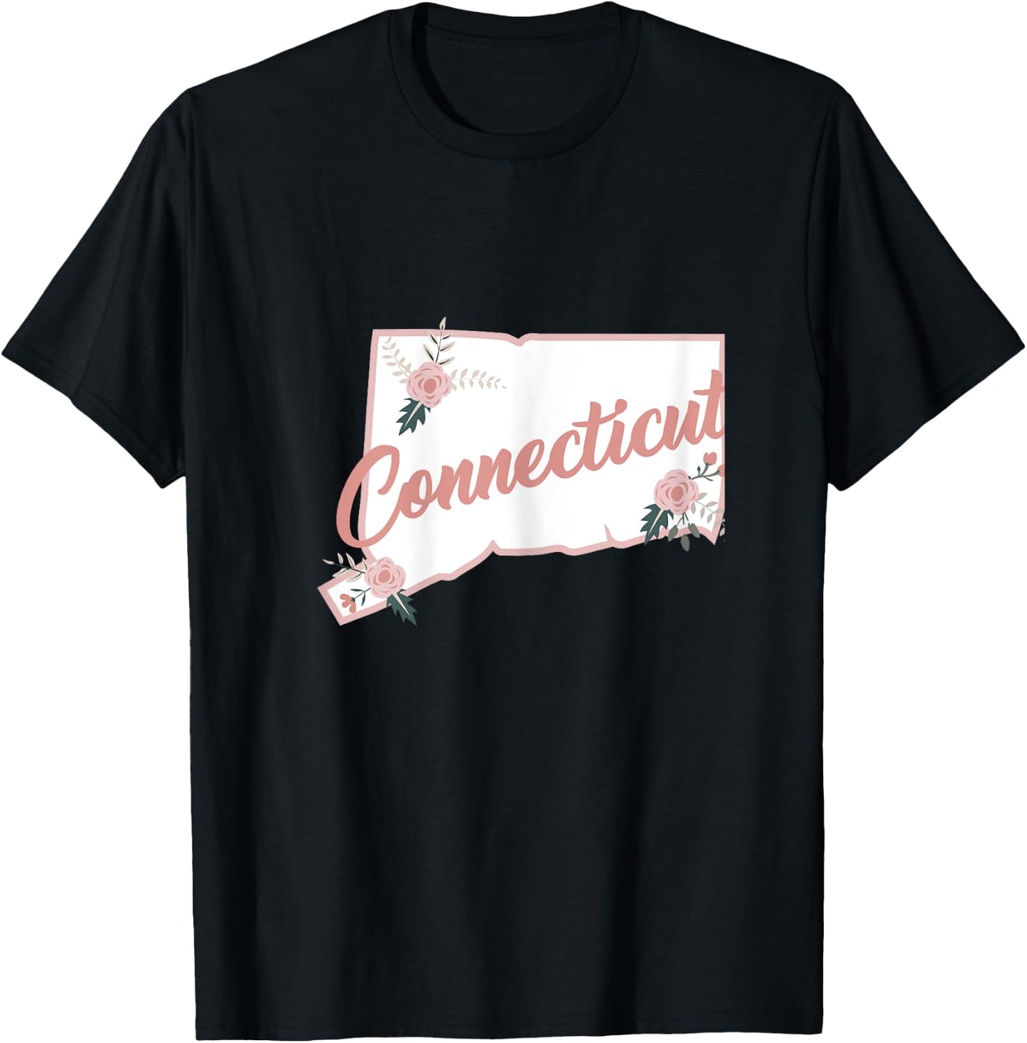 Cute Connecticut State Floral Rose T-Shirt - T-Shirt | Black