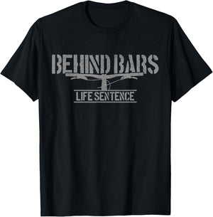 Mountain Bike Behind Bars Life Sentence MTB Funny Biker Gift T-Shirt - T-Shirt | Black