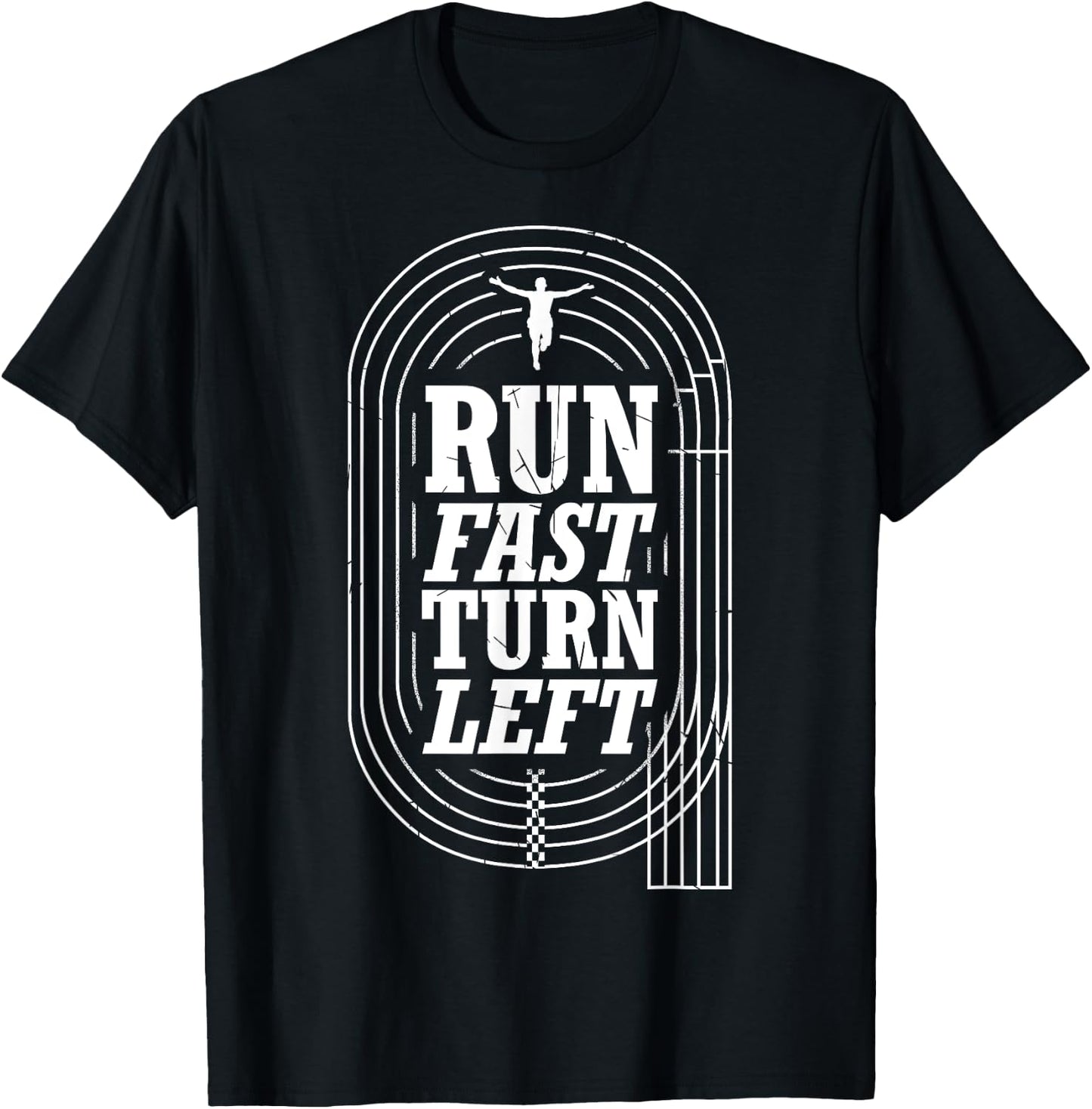 Funny Track and Field Design Run Fast Turn Left Small T-Shirt - T-Shirt | Black