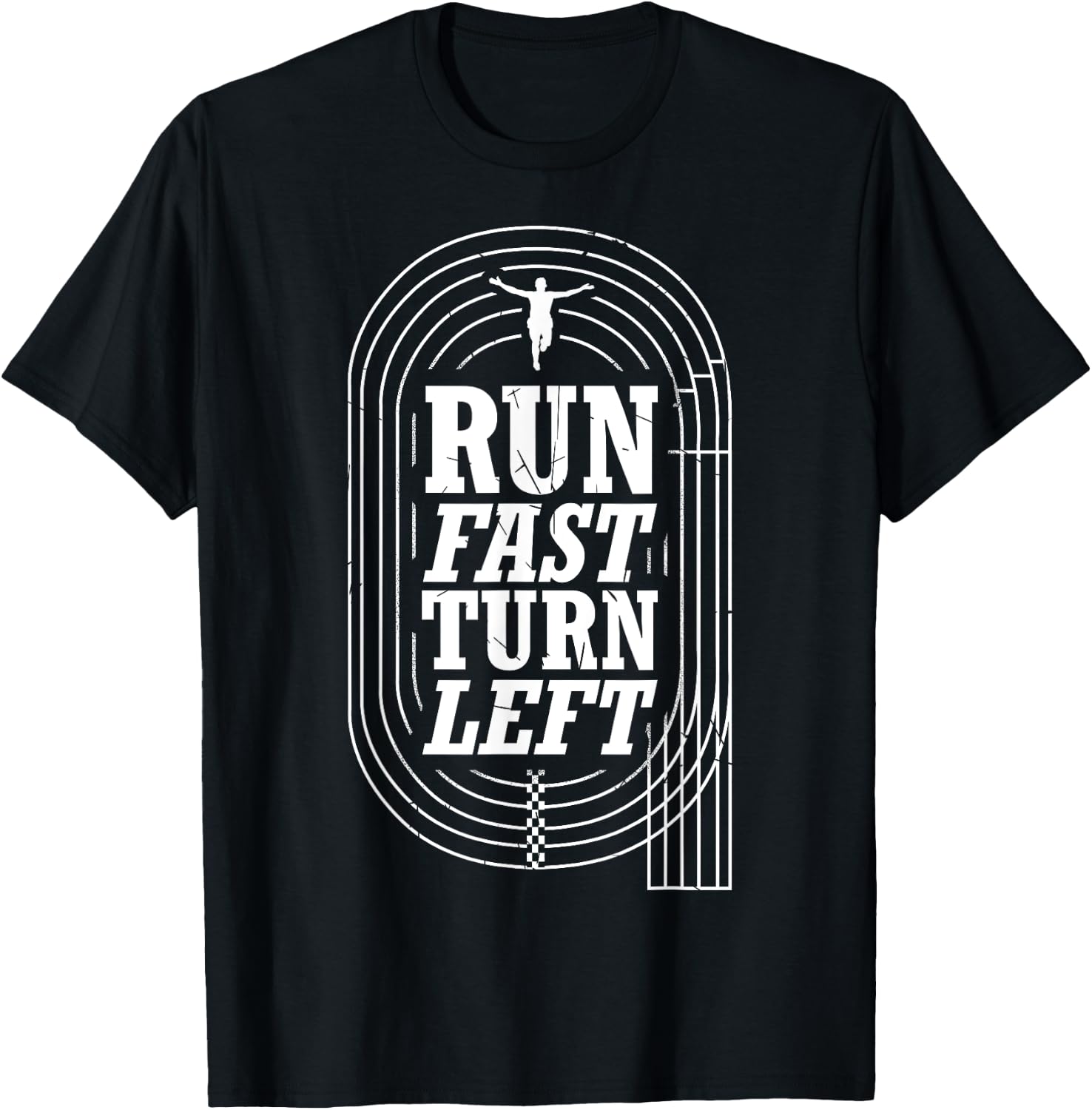 Funny Track and Field Design Run Fast Turn Left Small T-Shirt - T-Shirt | Black
