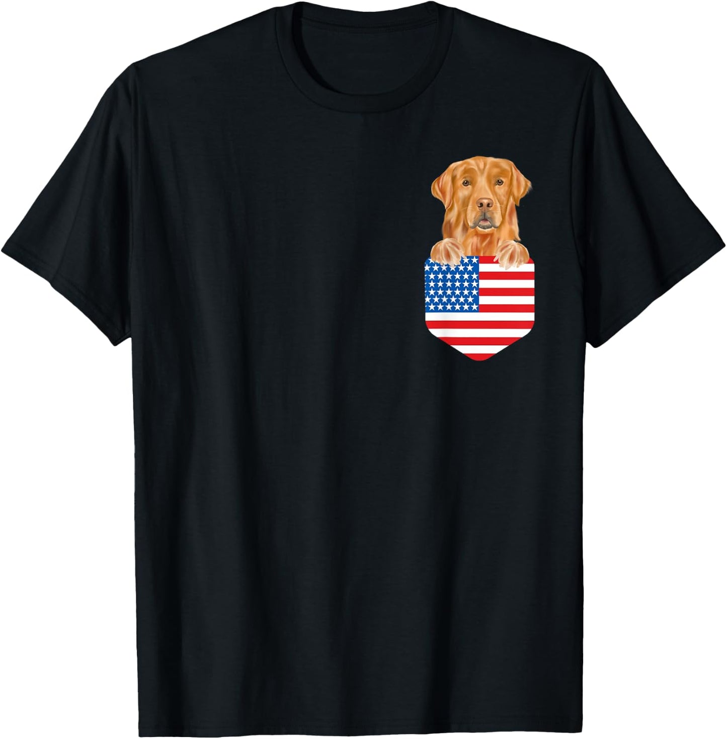 America Flag Golden Retriever Dog In Pocket T-Shirt - T-Shirt | Black