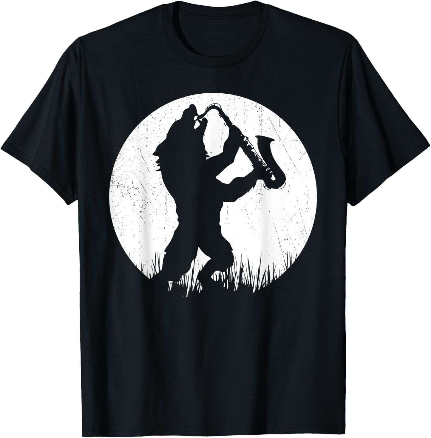 Werewolf Saxophone Player Moonlight Silhouette T-Shirt - T-Shirt | Black