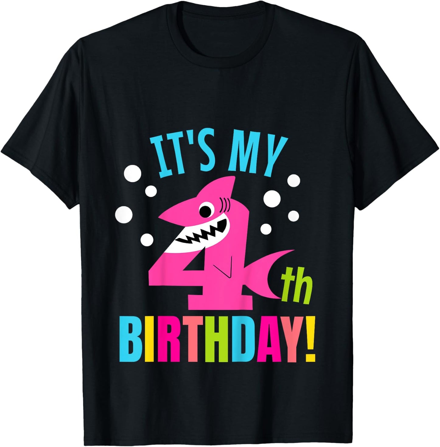 4 Year Old 4th Shark Party Birthday Baby Gift Girls And Boys T-Shirt - T-Shirt | Black