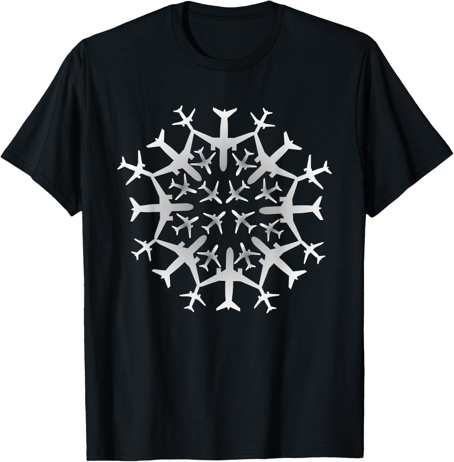 Pilot Gift Snowflake Airplanes Christmas Snow Aviation Plane T-Shirt - T-Shirt | Black