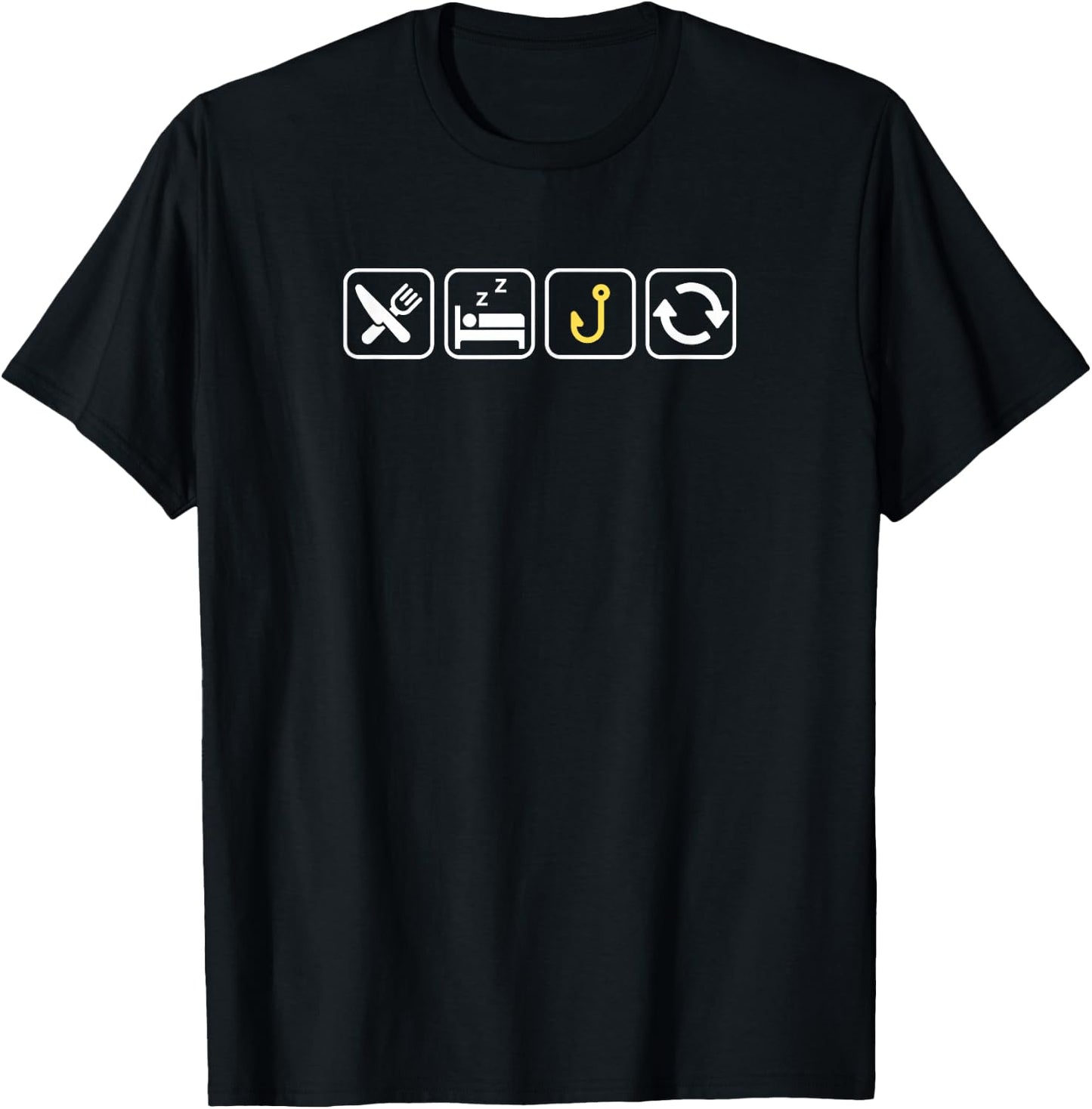 Eat Sleep FISHING Repeat | Funny Fishhook Design T-Shirt - T-Shirt | Black