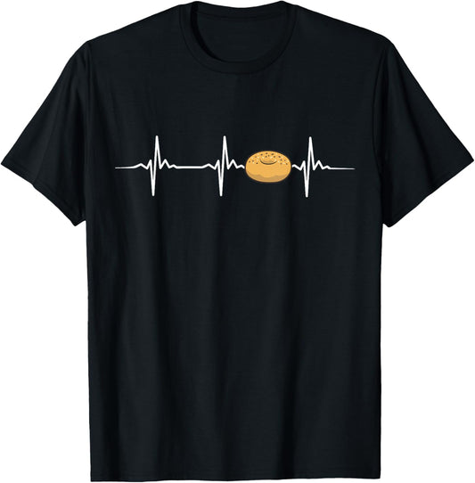 Bagel Heartbeat , Small, Black T-Shirt - T-Shirt | Black