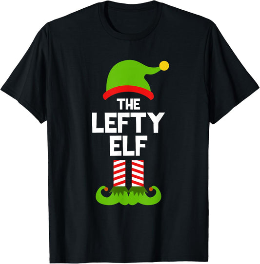 Funny The Lefty Elf Christmas Family Pajama Left-Handed T-Shirt - T-Shirt | Black