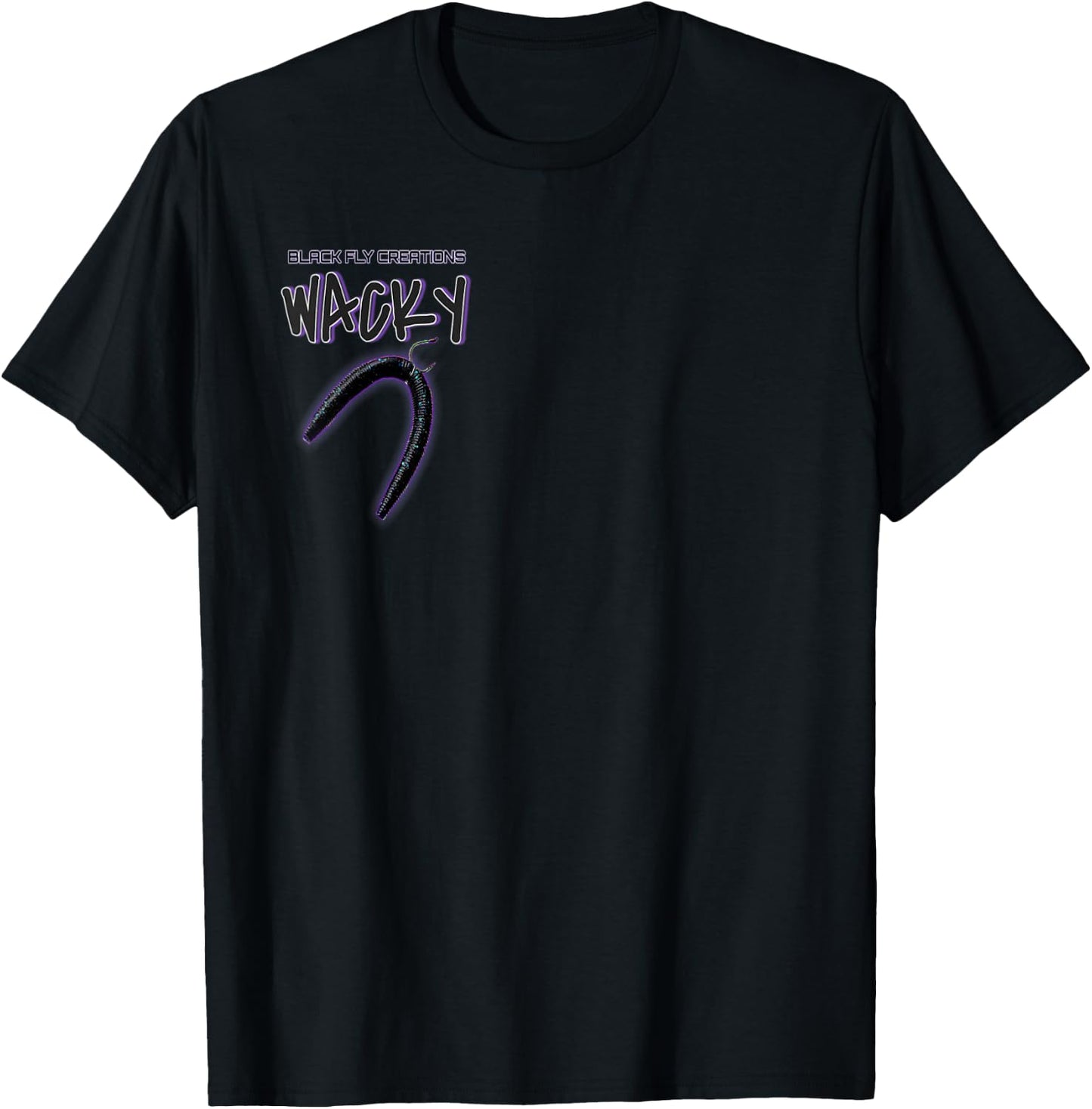 Black Fly Wacky Worm Senko Hook Jacket & Bass Fishing T-Shirt - T-Shirt | Black