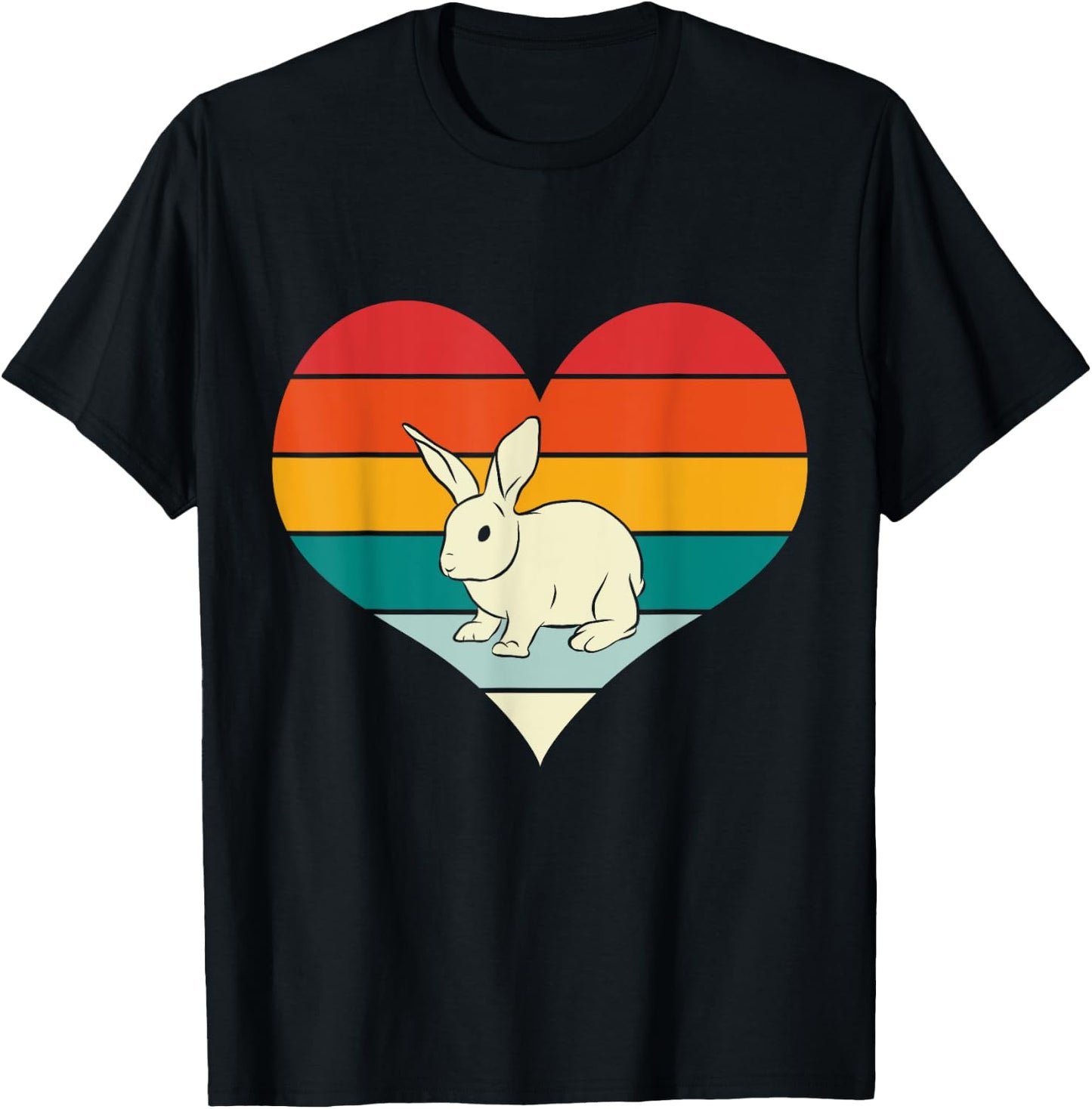 Rabbit Bunny Heart Valentines Day Gift Retro Rabbit T-Shirt - T-Shirt | Black