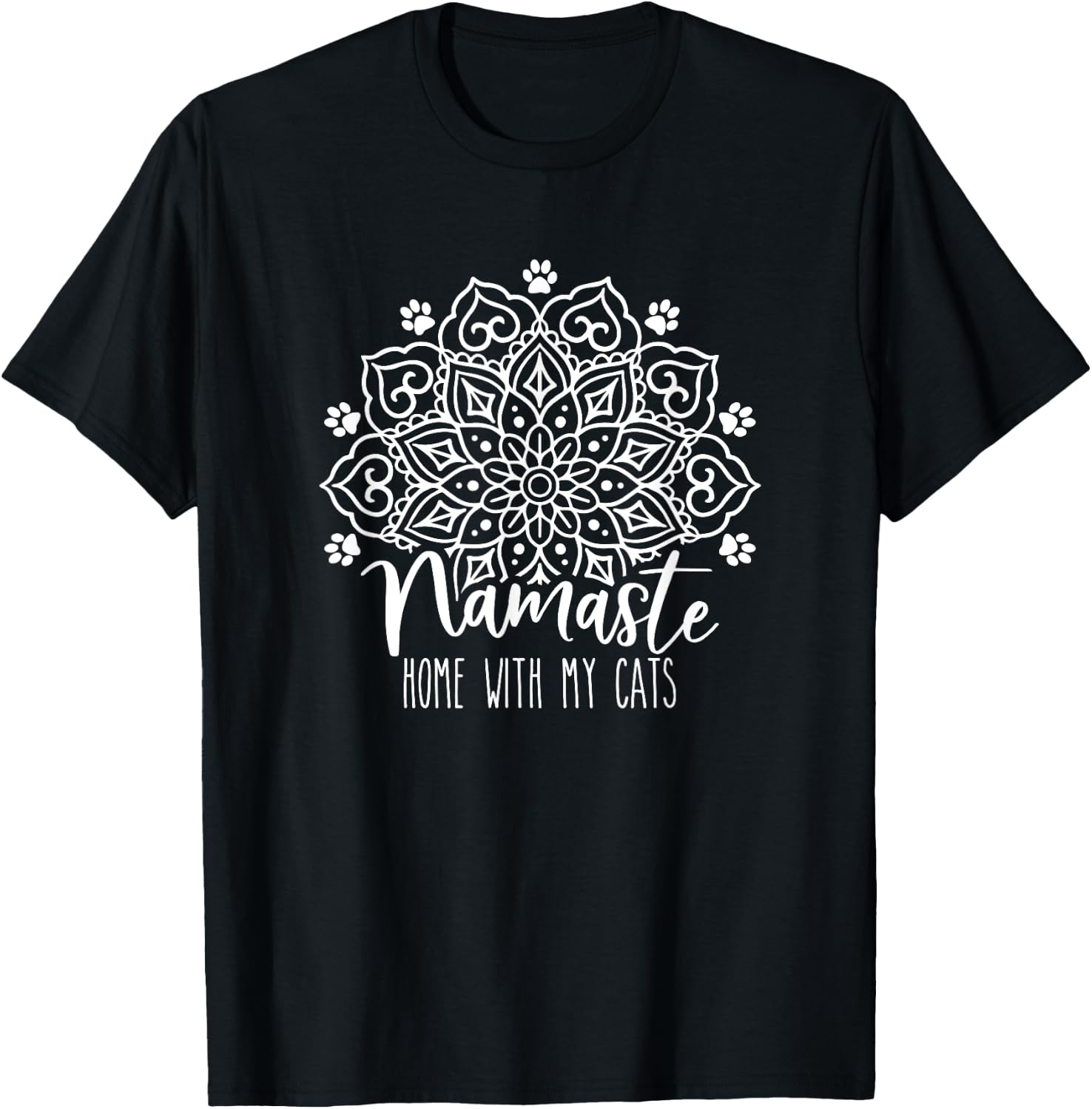 Namaste Home With My Cats Mandala, Fun Yoga Cat Lovers T-Shirt - T-Shirt | Black