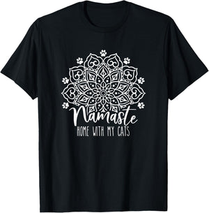 Namaste Home With My Cats Mandala, Fun Yoga Cat Lovers T-Shirt - T-Shirt | Black