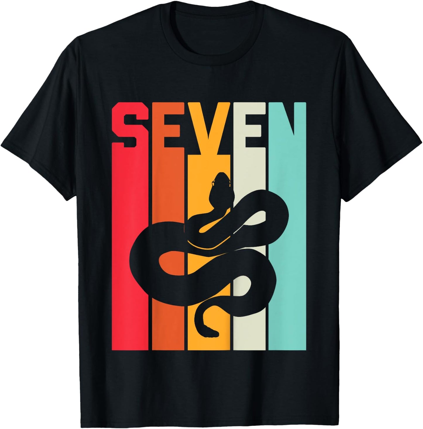 7th Birthday Vintage Snake Lover Pet Reptile 7 Years Old T-Shirt - T-Shirt | Black