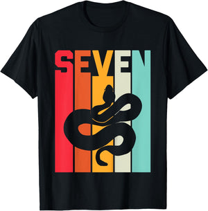 7th Birthday Vintage Snake Lover Pet Reptile 7 Years Old T-Shirt - T-Shirt | Black