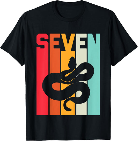 7th Birthday Vintage Snake Lover Pet Reptile 7 Years Old T-Shirt - T-Shirt | Black