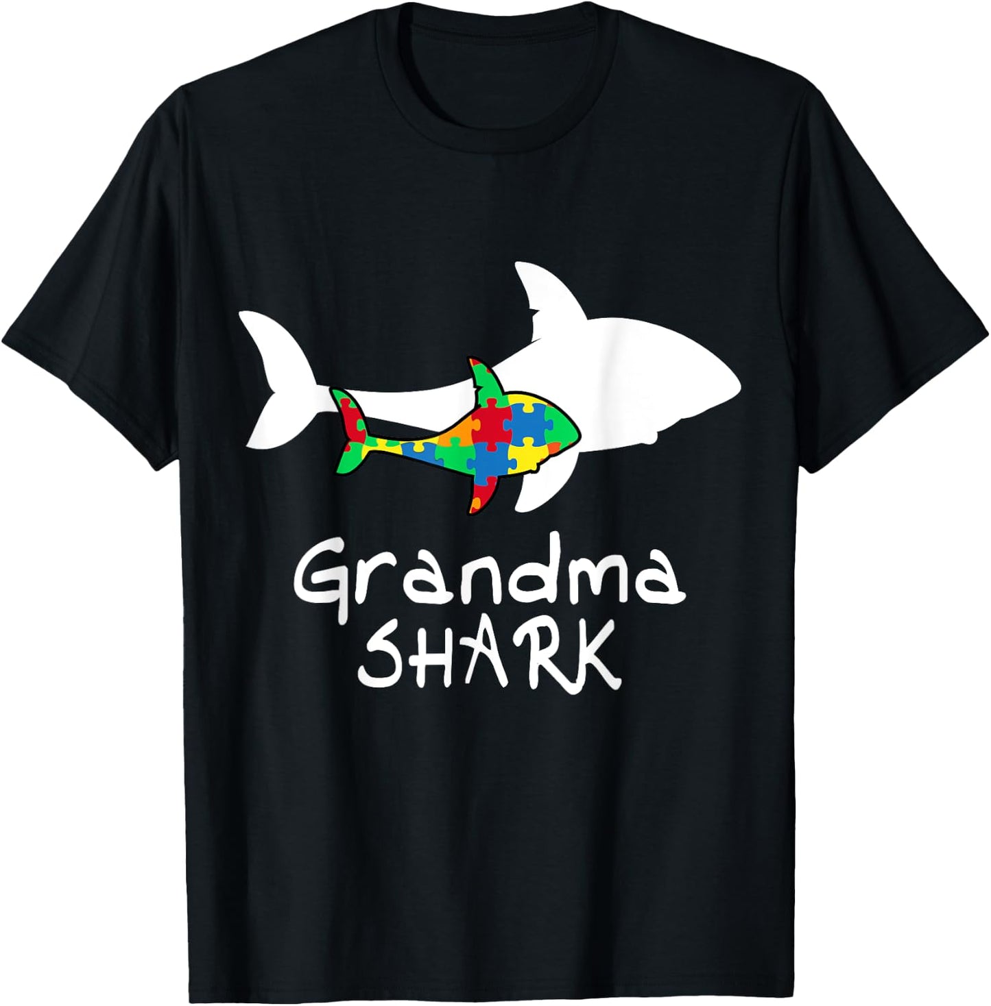 Grandma Shark Puzzle Piece Cool Autism Awareness Gift T-Shirt - T-Shirt | Black