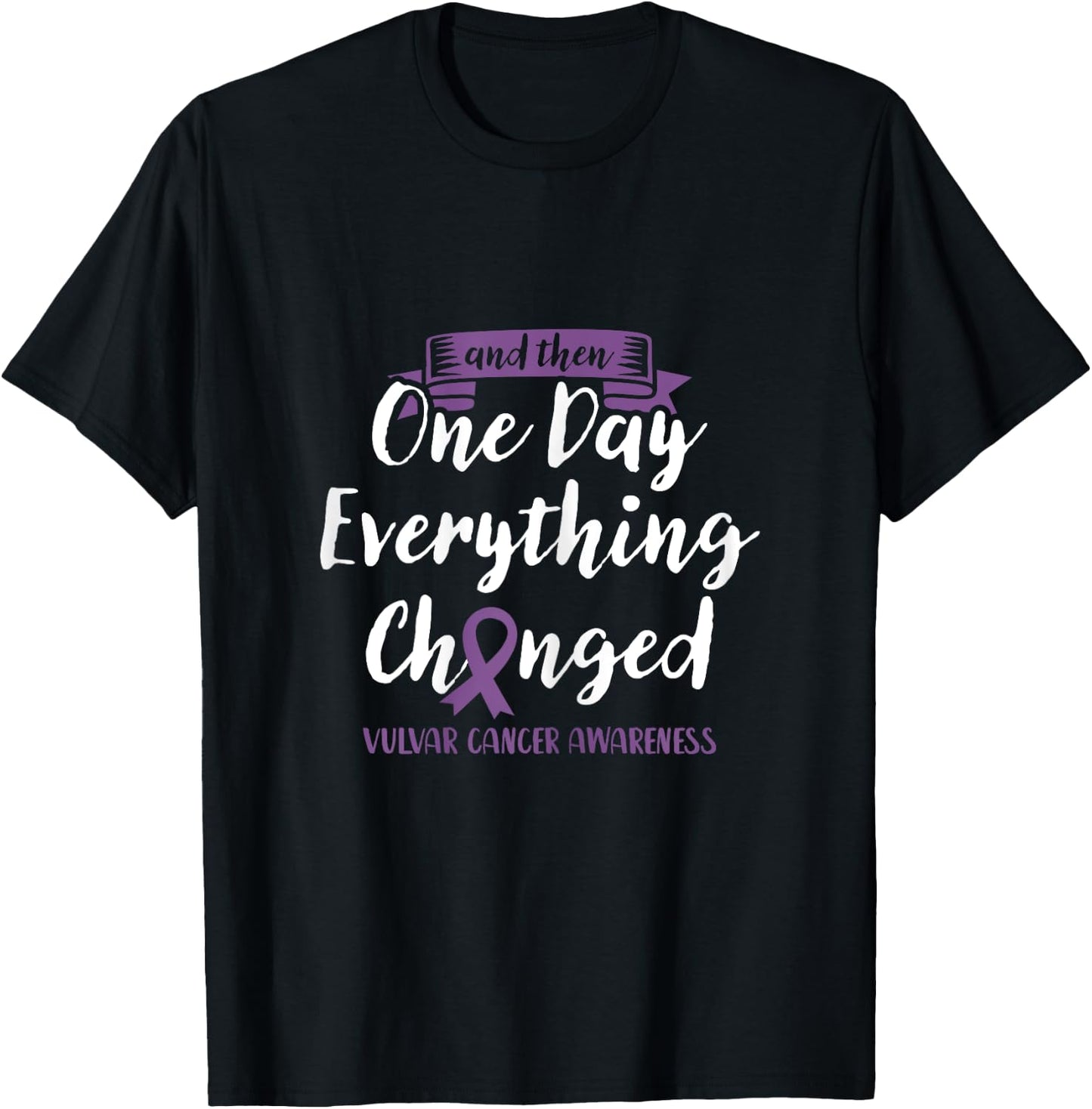 Vulvar Cancer Awareness Fight Purple Ribbon Cure Warrior T-Shirt - T-Shirt | Black