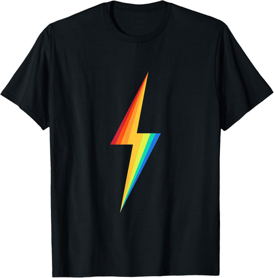 Colourful Rainbow Lightning Graphic T-Shirt - T-Shirt | Black