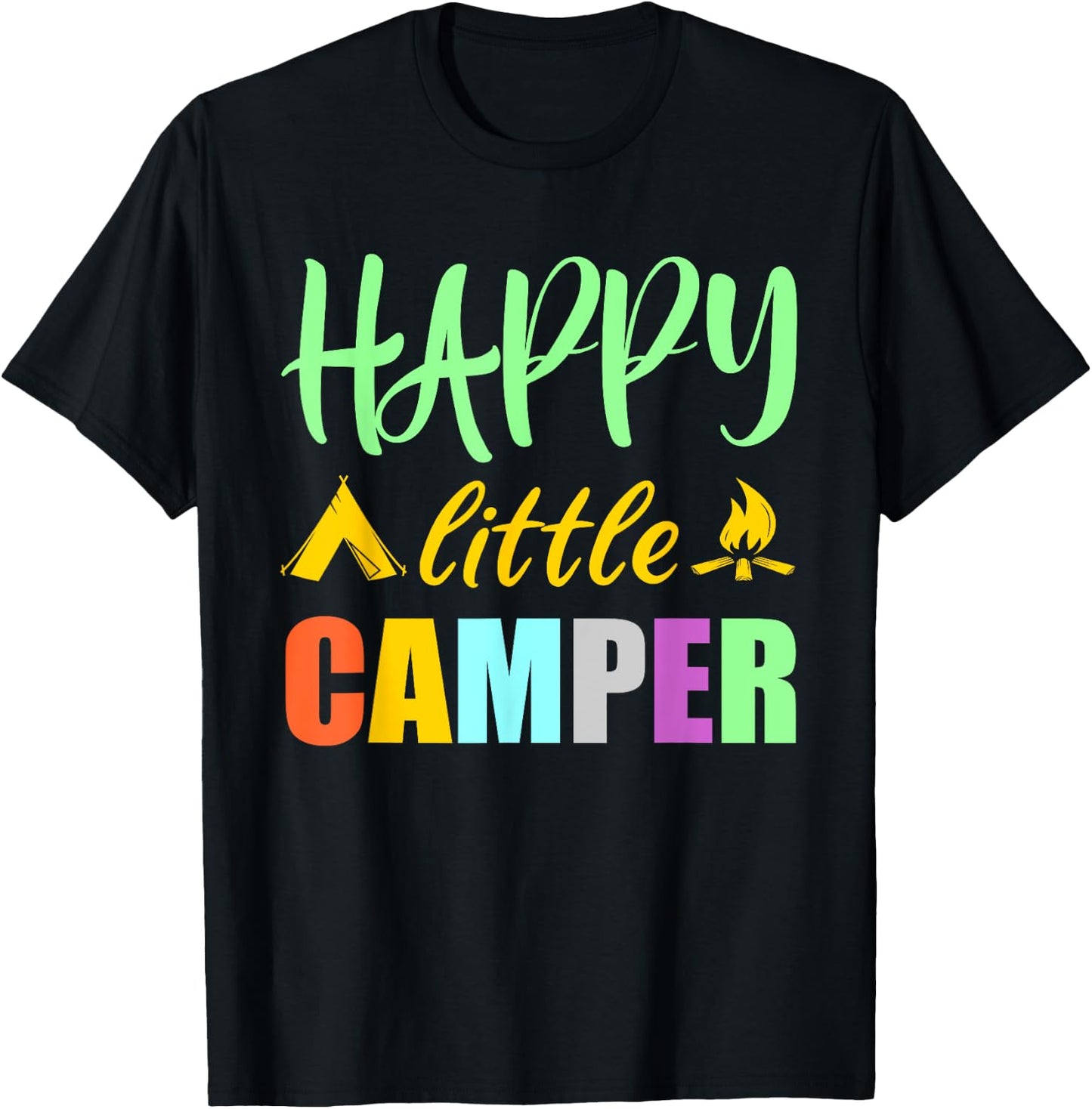Happy Little Camper Tent Campfire for Camping Kids T-Shirt - T-Shirt | Black