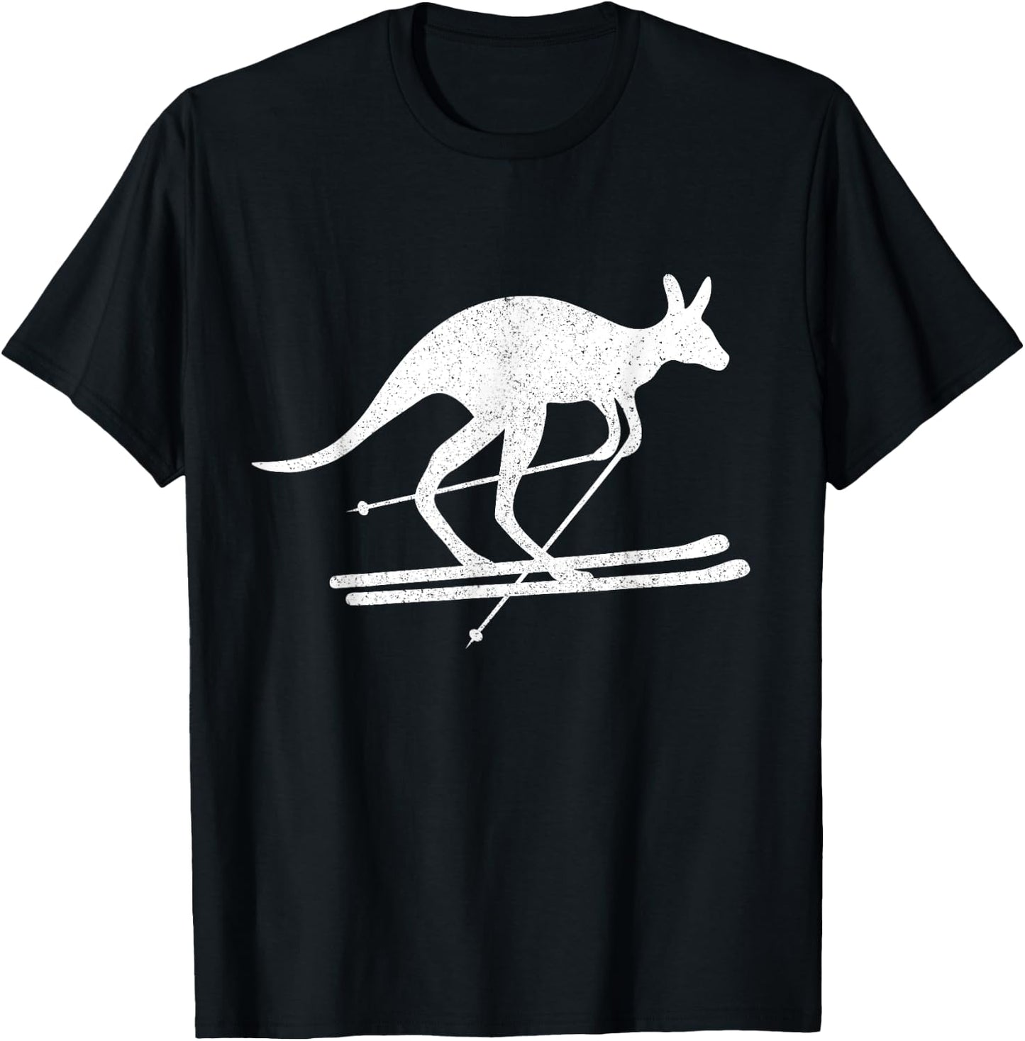Kangaroo Skiing Fun Winter Sports Australia Travel Gift T-Shirt - T-Shirt | Black