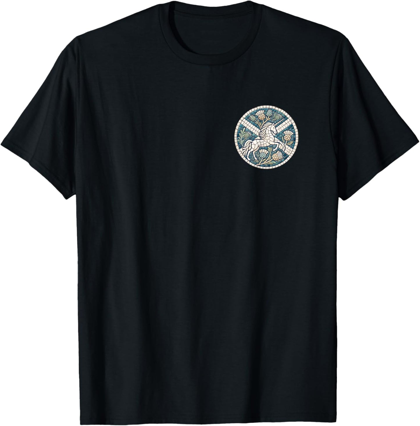 Scottish Unicorn w Thistles and Saltire - Proud Scotland T-Shirt - T-Shirt | Black