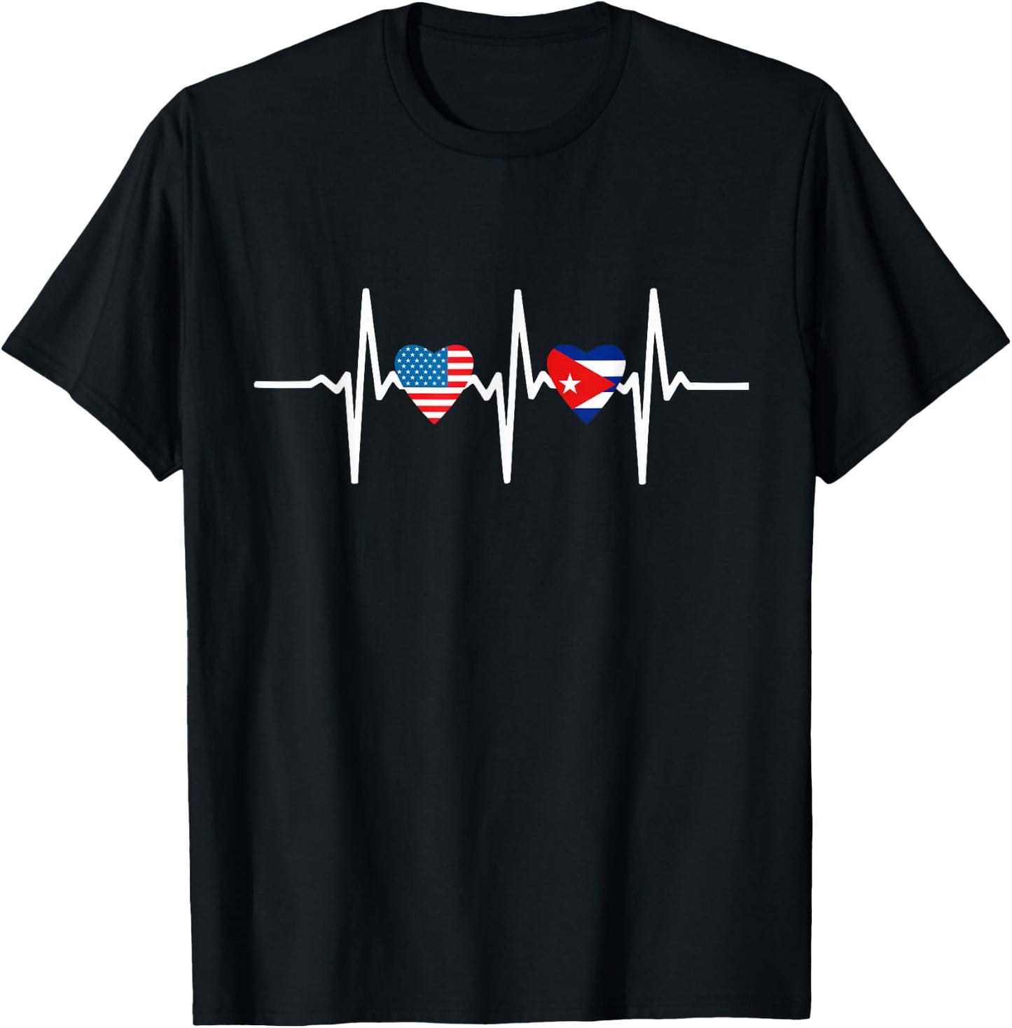 Half Cuban And American America Cuba Usa Flag Heart Love T-Shirt - T-Shirt | Black