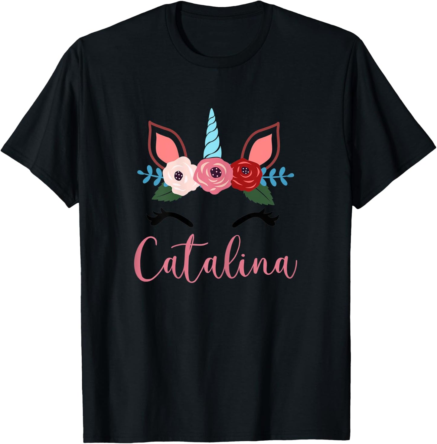 Cute Catalina Magical Floral Unicorn For Girls T-Shirt - T-Shirt | Black
