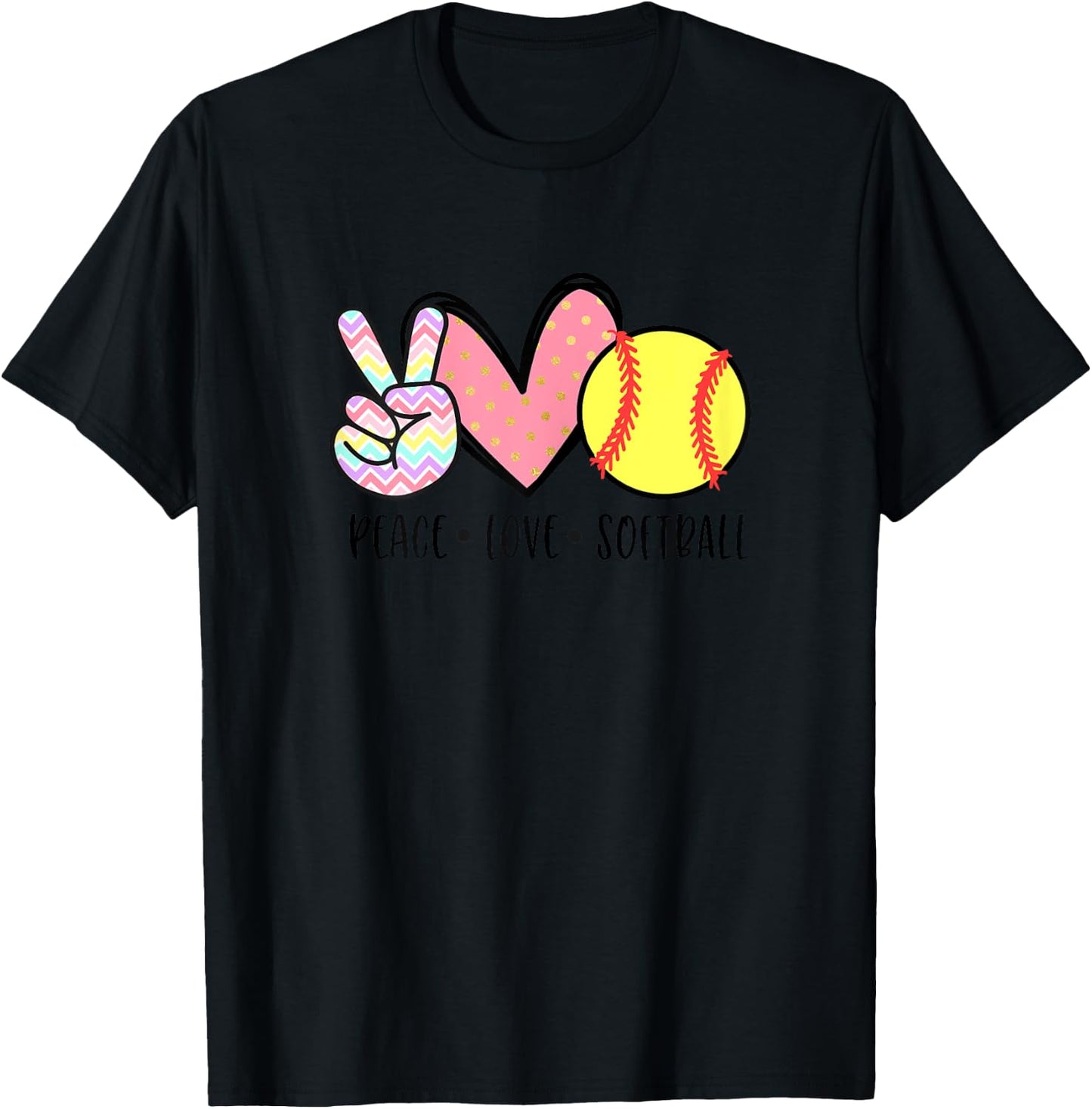Peace Love Softball Mom Cute Pastel Women Teen Little Girls T-Shirt - T-Shirt | Black
