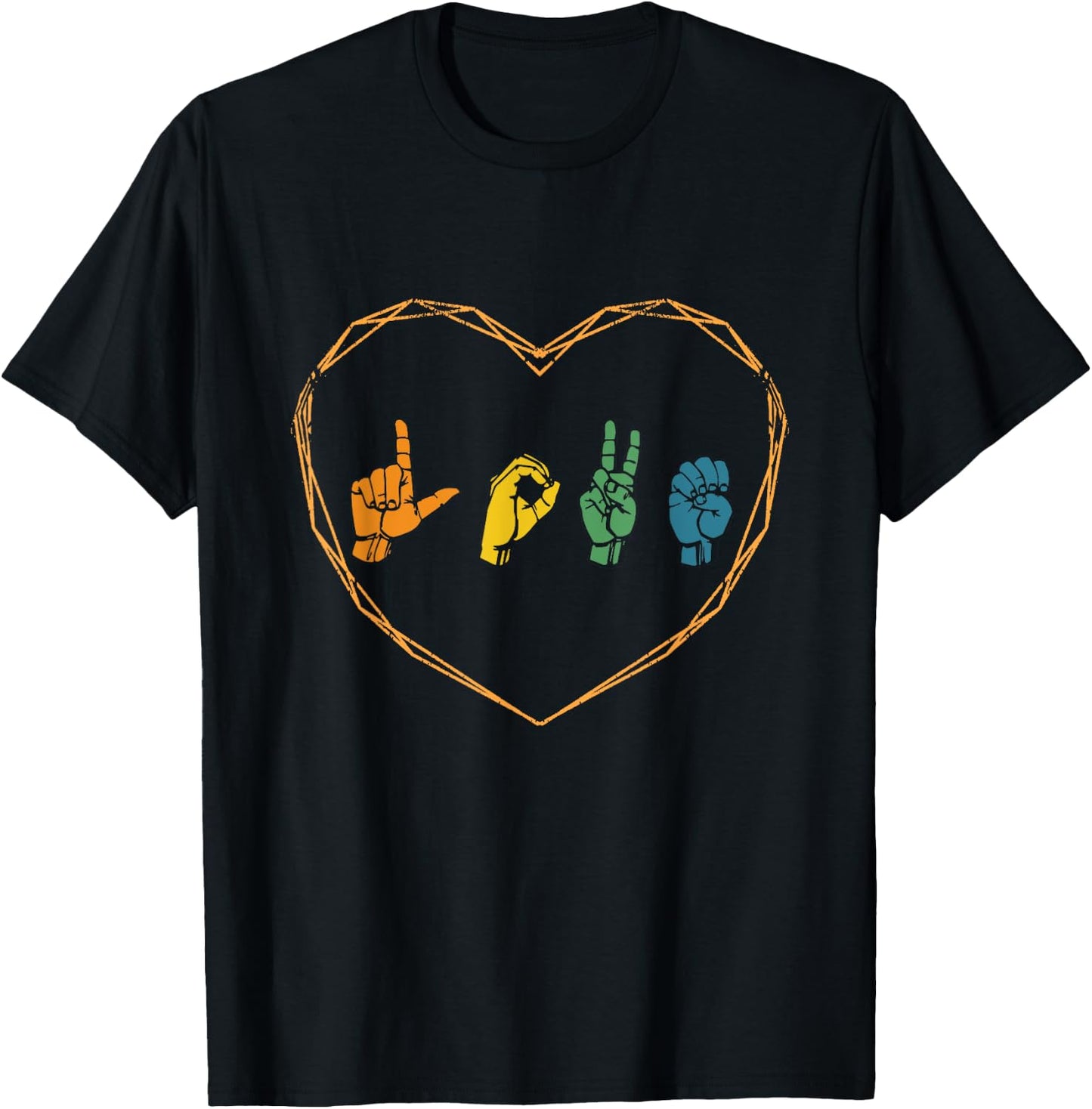 ASL Love American Sign Language Gifts Deaf Mute Finger Sign T-Shirt - T-Shirt | Black