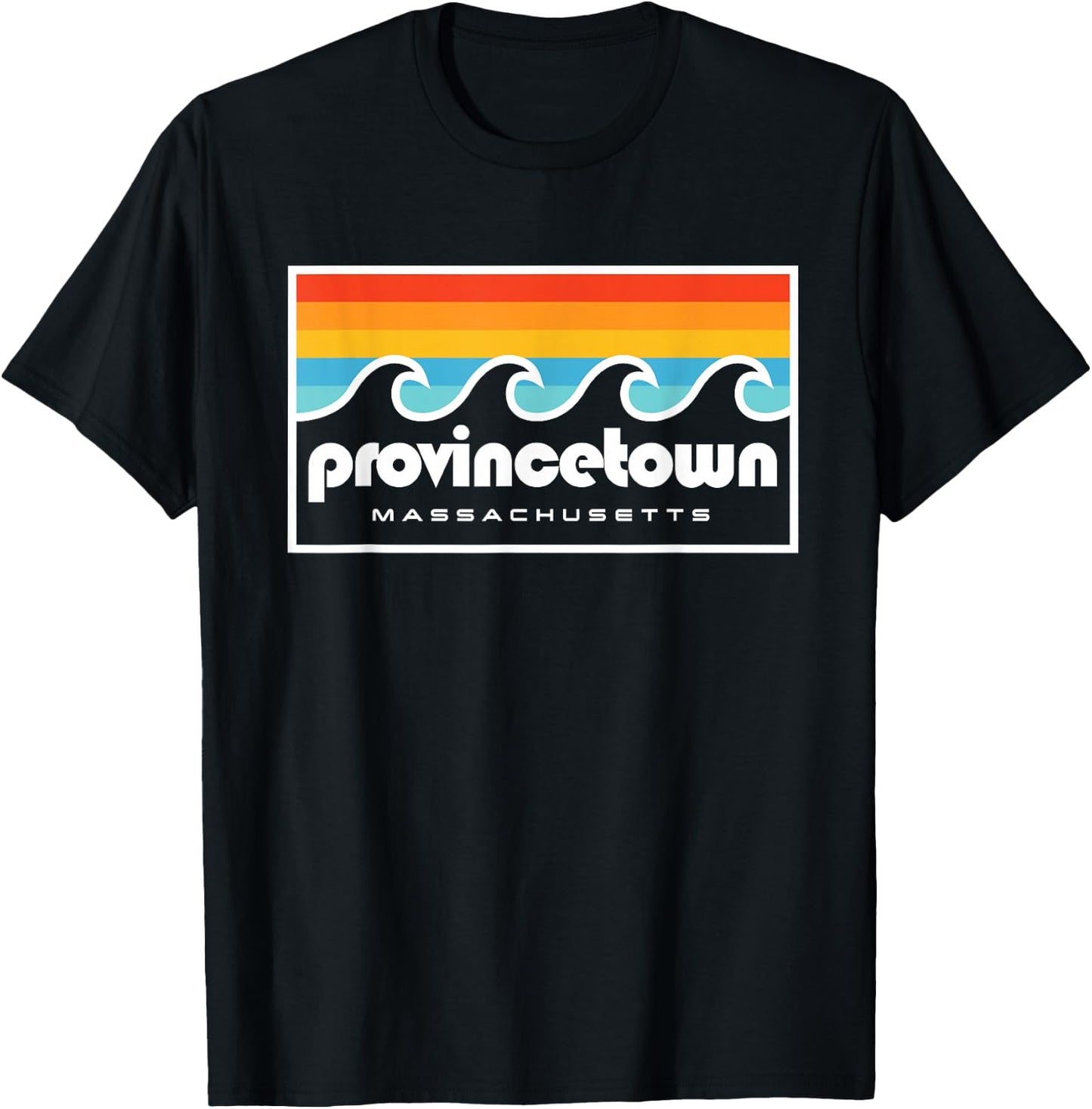 Provincetown MA Retro Vintage Style Ocean Sunset Cape Cod T-Shirt - T-Shirt | Black