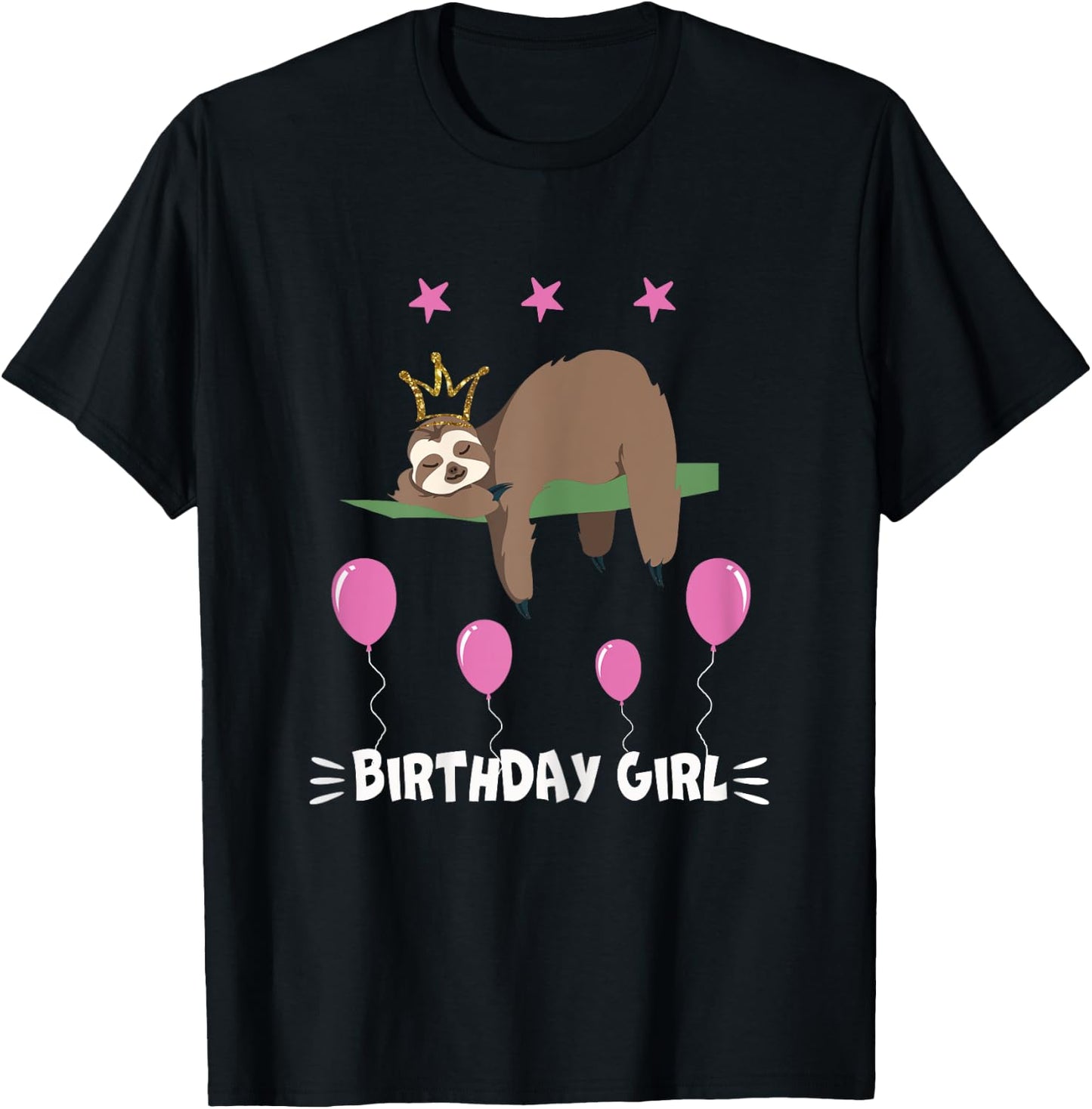 Cute cute sloth balloons girl birthday party animal T-Shirt - T-Shirt | Black