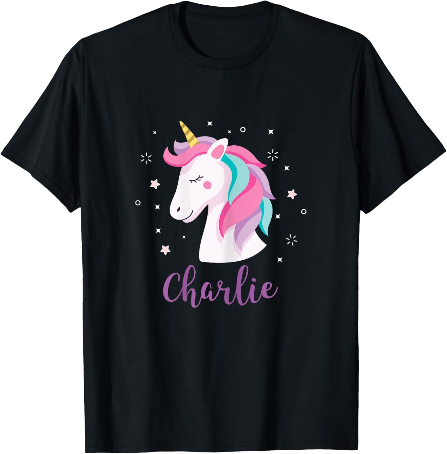 Cute Charlie Unicorn Personalized Name Girls Gifts T-Shirt - T-Shirt | Black