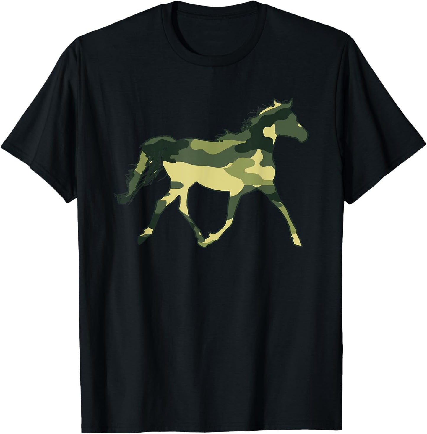 Military Horse Camo Men Print US Hare Mare Pony Veteran Gift T-Shirt - T-Shirt | Black