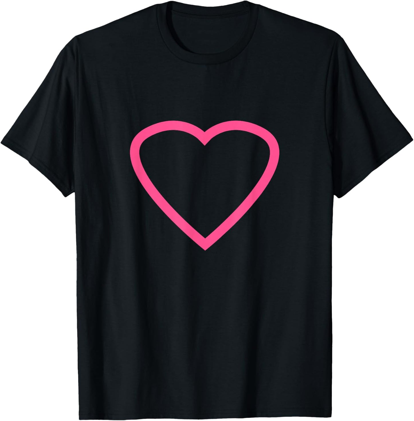 Big Pink Heart On Black Cute Love Minimal Outline Gift T-Shirt - T-Shirt | Black